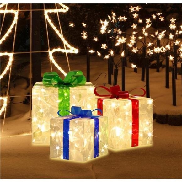 3 Pack 70 LED Light up Git Box Christmas Decorations
